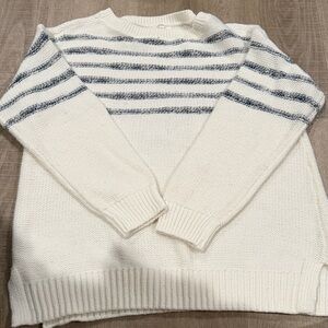 Maurices Cream and Gray Striped Crew Neck Sweater